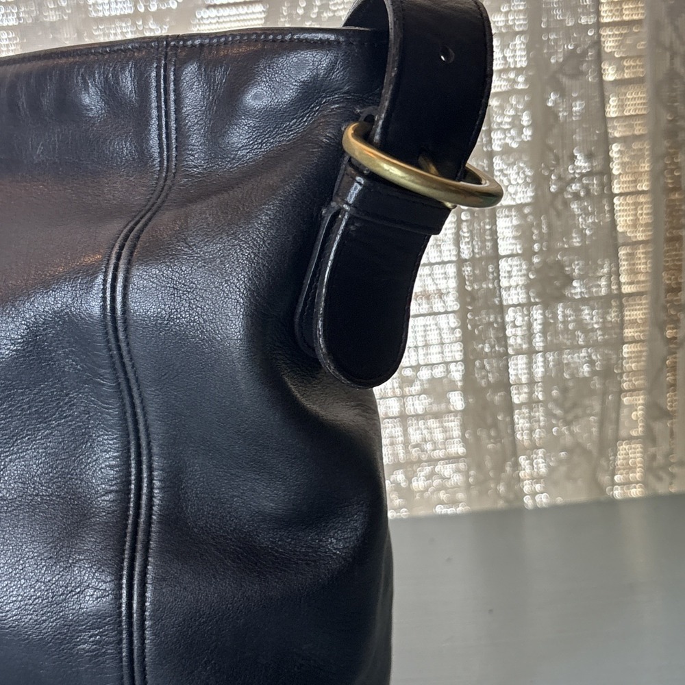 Vintage COACH Black Leather, Monterey Hobo Shoulder Bucket Bag, 90s USA - Picture 3 of 16